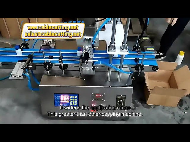 Máy đóng nắp chai PET tự động để bàn - ép kín bằng kính, phun xịt cho chai nhựa tròn