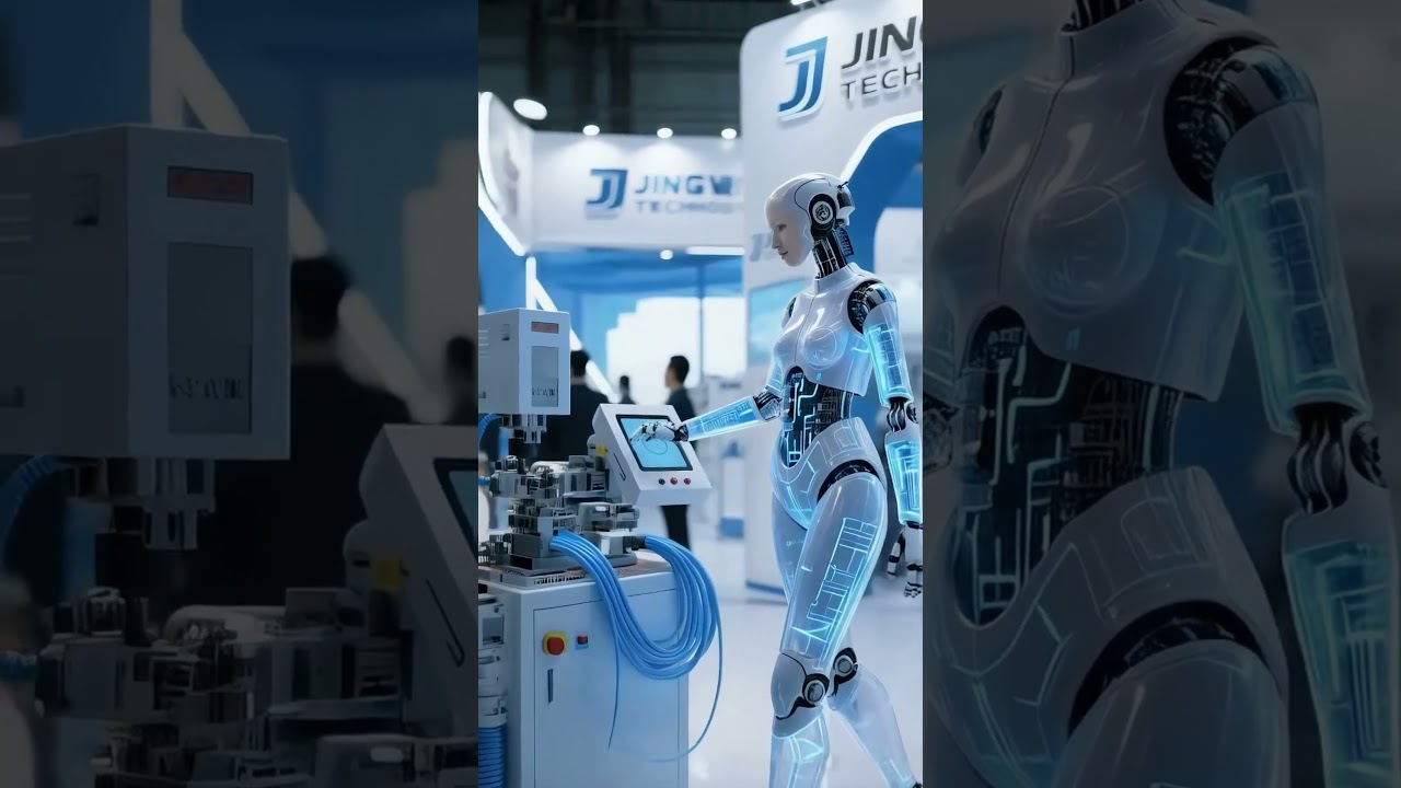 Công nhân nữ tương lai vận hành thiết bị gia công dây cáp tự động #máy_móc #robot